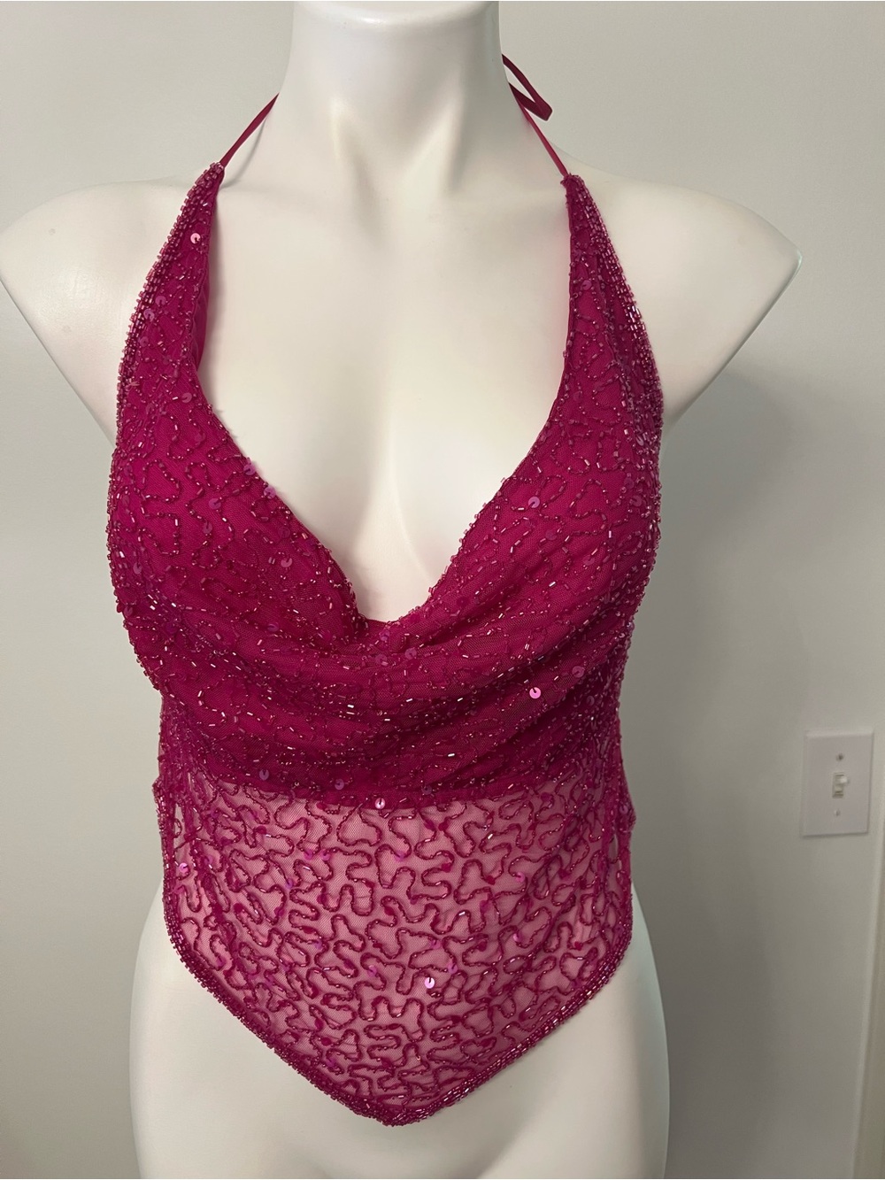 Wet Seal Hot Pink Beaded Halter Top